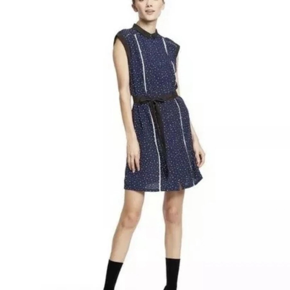 NWT JASON WU TARGET 20th XL NAVY BLUE POLKA DOT PLEAT BUTTON DOWN COLLAR DRESS